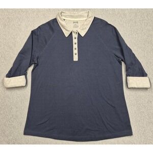 Duluth Trading Co Womens 2XL Henley Shirt Navy Oatmeal Collar Raglan Gorpcore